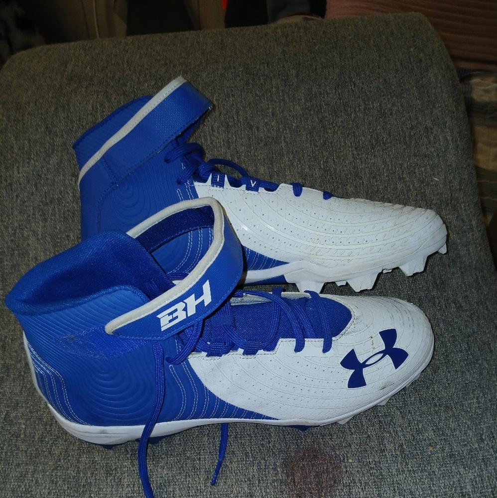Under Armour Blue and White High-Top Cleats